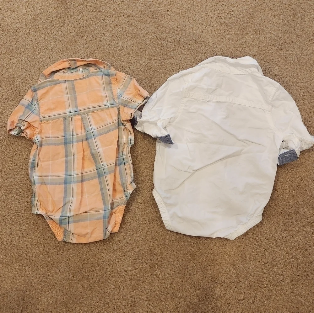 𝅺LOT of 2 Baby B'Gosh Oshkosh Boy's Collared Onesies, 3 months